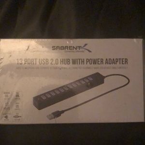 Sabrent 13 Port High Speed USB 2.0 Hub with Power Adapter and 2 Control Switches